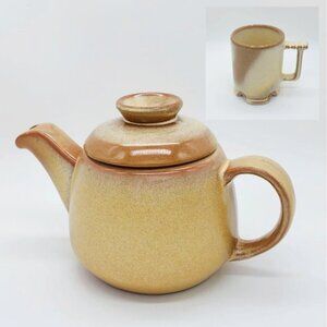 Vintage Set of Frankoma 6J Plainsman Desert Gold Teapot and Mug for Tea Coffee